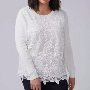 Lane Bryant Elegant White Lace Overlay Sweater - Size 14/16 (1X)